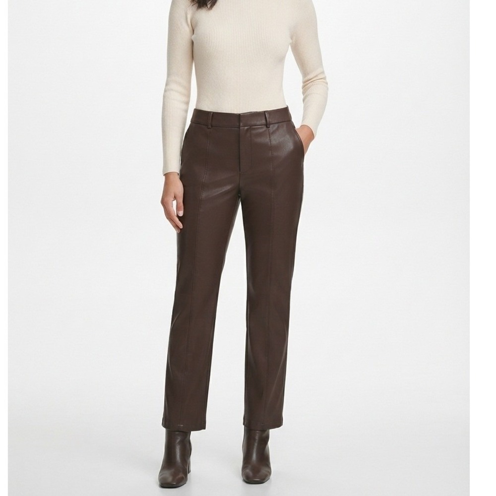 INC International Concepts Faux Leather Pants Brown Seamed Straight - Size 6